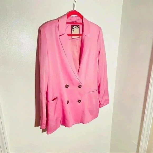 NEW Scotch & Soda Double Breasted Crepe Satin Blazer Pastel Pink Office Career - Picture 5 of 8